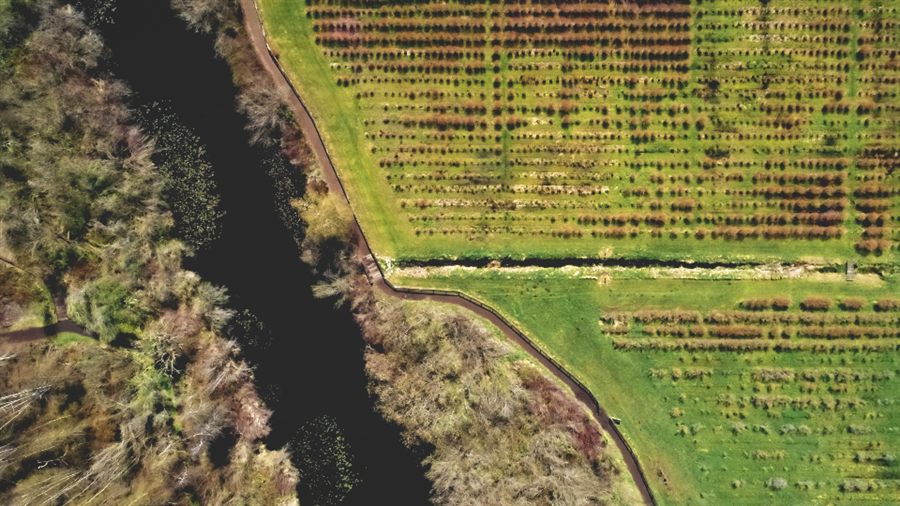 Río, bosque y cultivo desde el aire — gestión ambiental